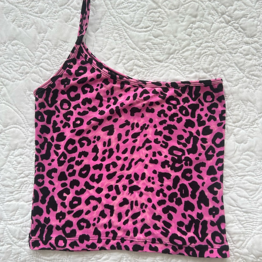 Secret Treasures Pink and Black Leopard One-Shoulder Cami